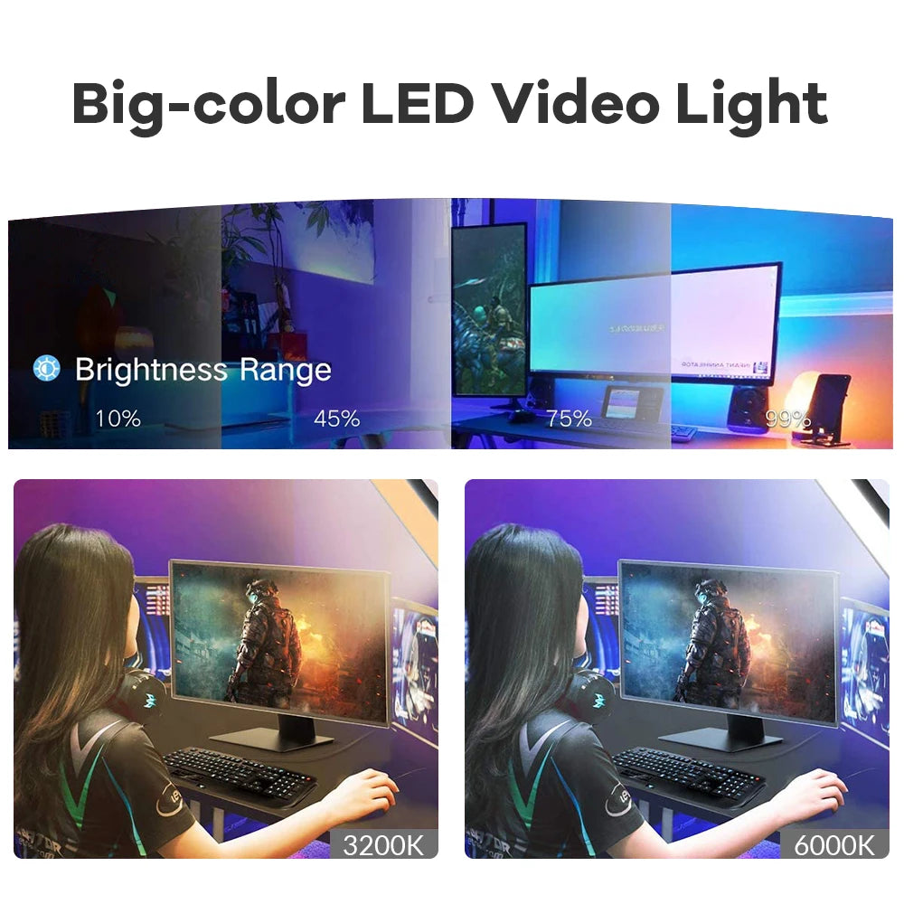 LED Video Light With Professional Tripod Stand Remote Control Dimmable Panel Lighting Photo Studio Live Photography Fill-in Lamp