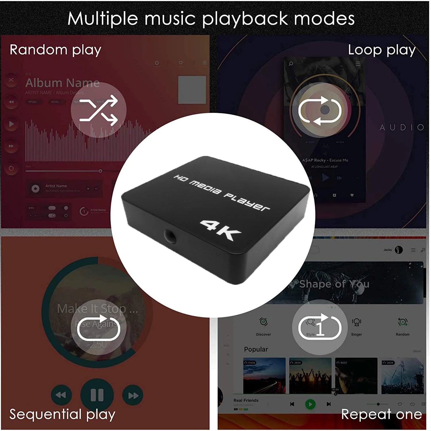4K@60hz FULL HD Multimedia Player HDD/USB Drive/TF Card with HD-MI/AV Out for HDTV/PPT MKV AVI MP4 H.265