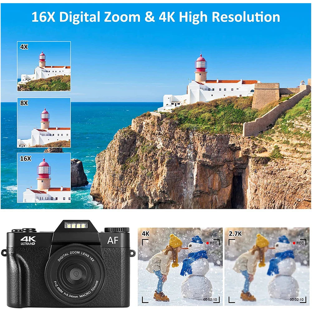HD Digital Camera 4K 16X 48MP Zoom Vlogging Camera Flip Screen Wifi Recorder Lithium battery 1500MA HDMI-Compatible interface