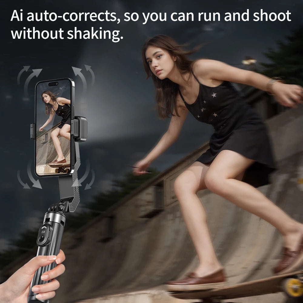 Q31 Gimbal Stabilizer Single-Axis Handheld Selfie Stick Tripod with Auto Face Tracking & Fill Light for Mobile Phone