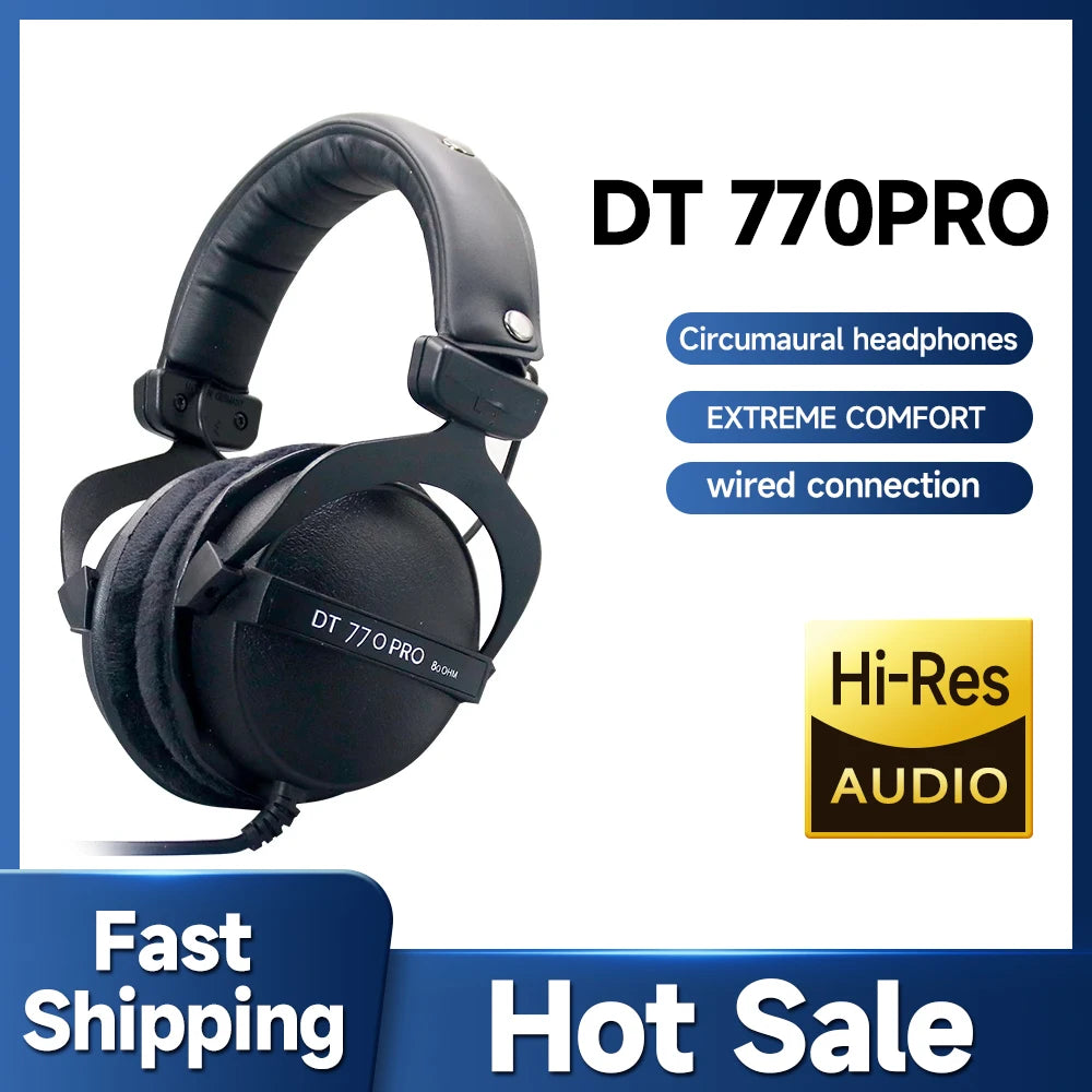 Hot Sale DT770 PRO Studio Dynamic Headphones Closed-Back 80/250 Ohm Professional Monitor Headset   for Recording/