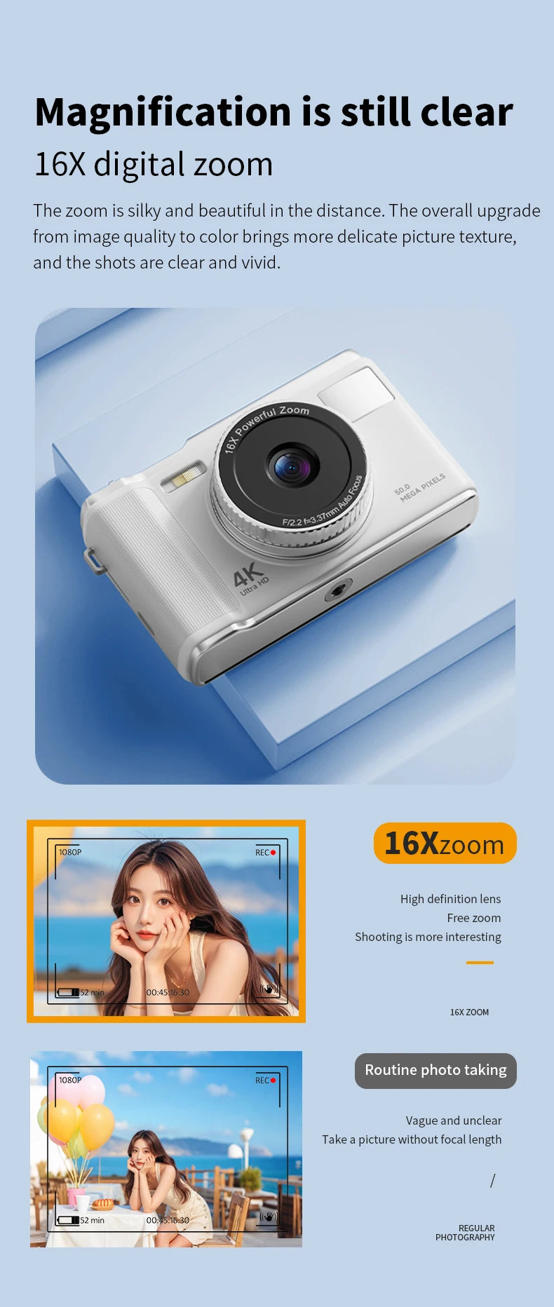 HD 1080P 2.8inch digital Camera Rechargeable Cameras with 16x Zoom Compact Camera 50 Megapixels Cameras for kids Beginner Camera