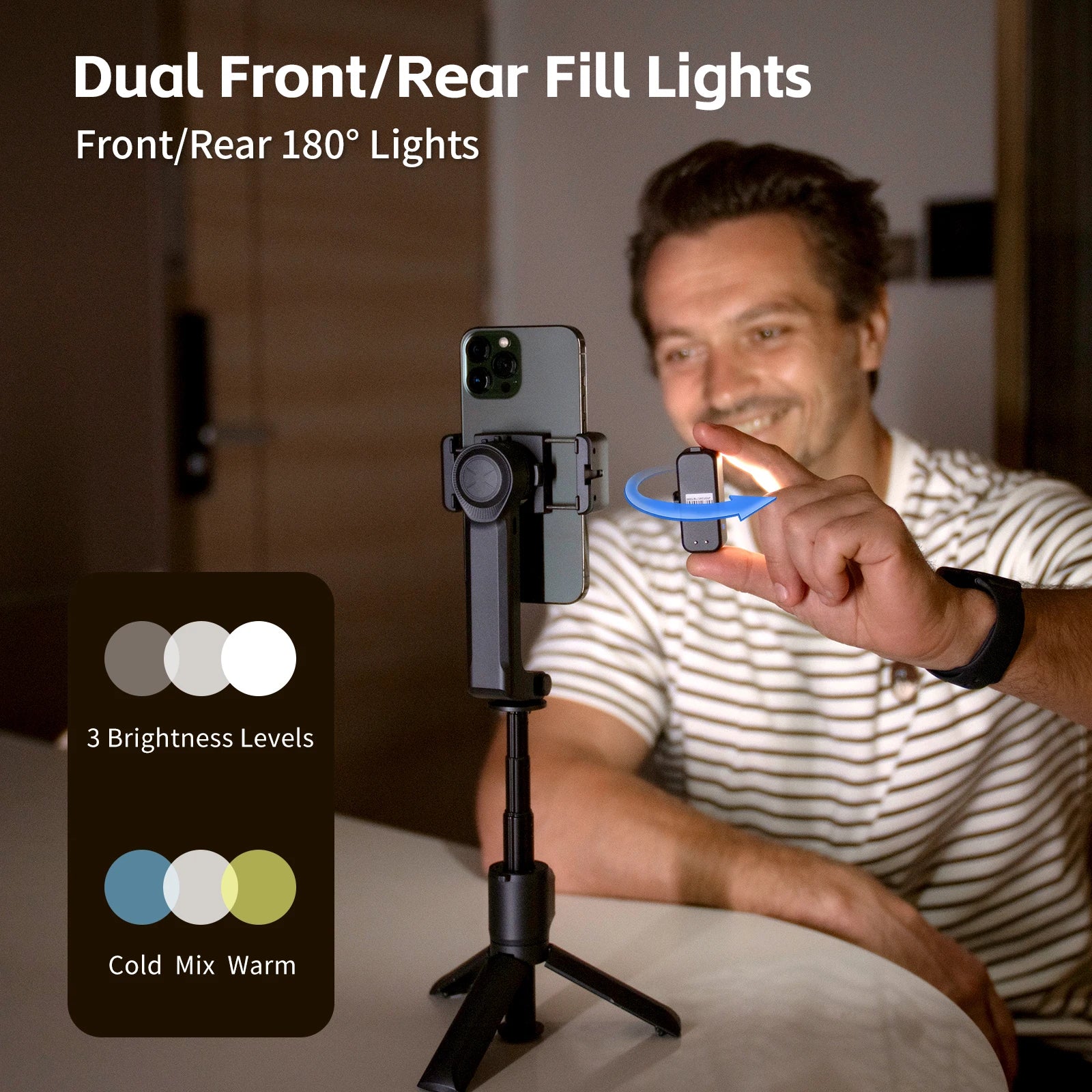 Gimbal Stabilizer Fill Light Selfie Stick Foldable Wireless Tripod with Bluetooth Shutter Monopod for IOS Android Live Streaming