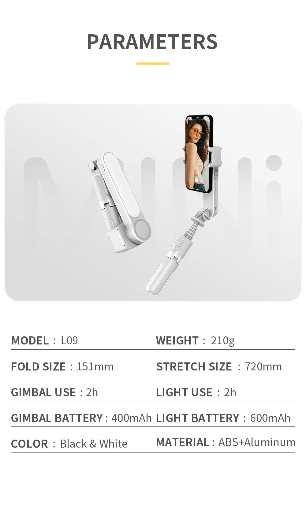 Handheld Gimbal Stabilizer Selfie Stick L09 Bluetooth Mobile Phone Holder Adjustable Fill Light Selfie Stand For IPhone/Xiaomi