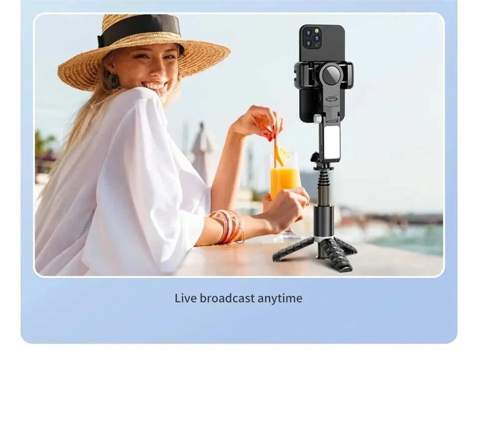 FANGTUOSI 360 Rotation Gimbal,Selfie Stick Tripod With Shutter Fill Light Following Shooting,Stabilizer for Smartphone Live/Vlog