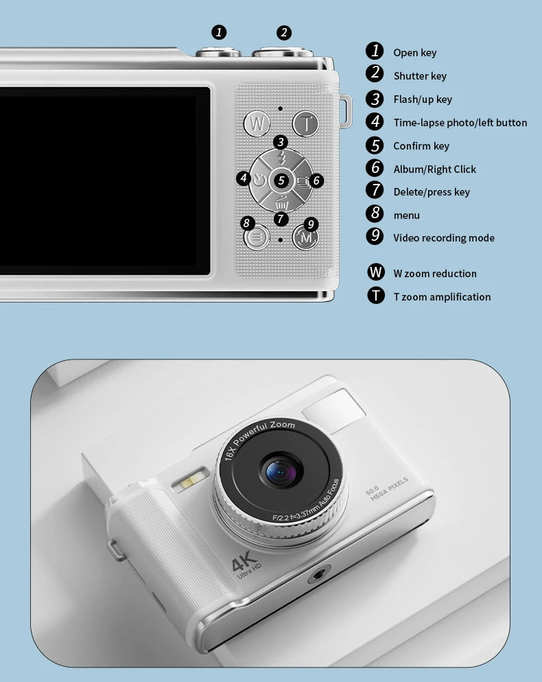 HD 1080P 2.8inch digital Camera Rechargeable Cameras with 16x Zoom Compact Camera 50 Megapixels Cameras for kids Beginner Camera