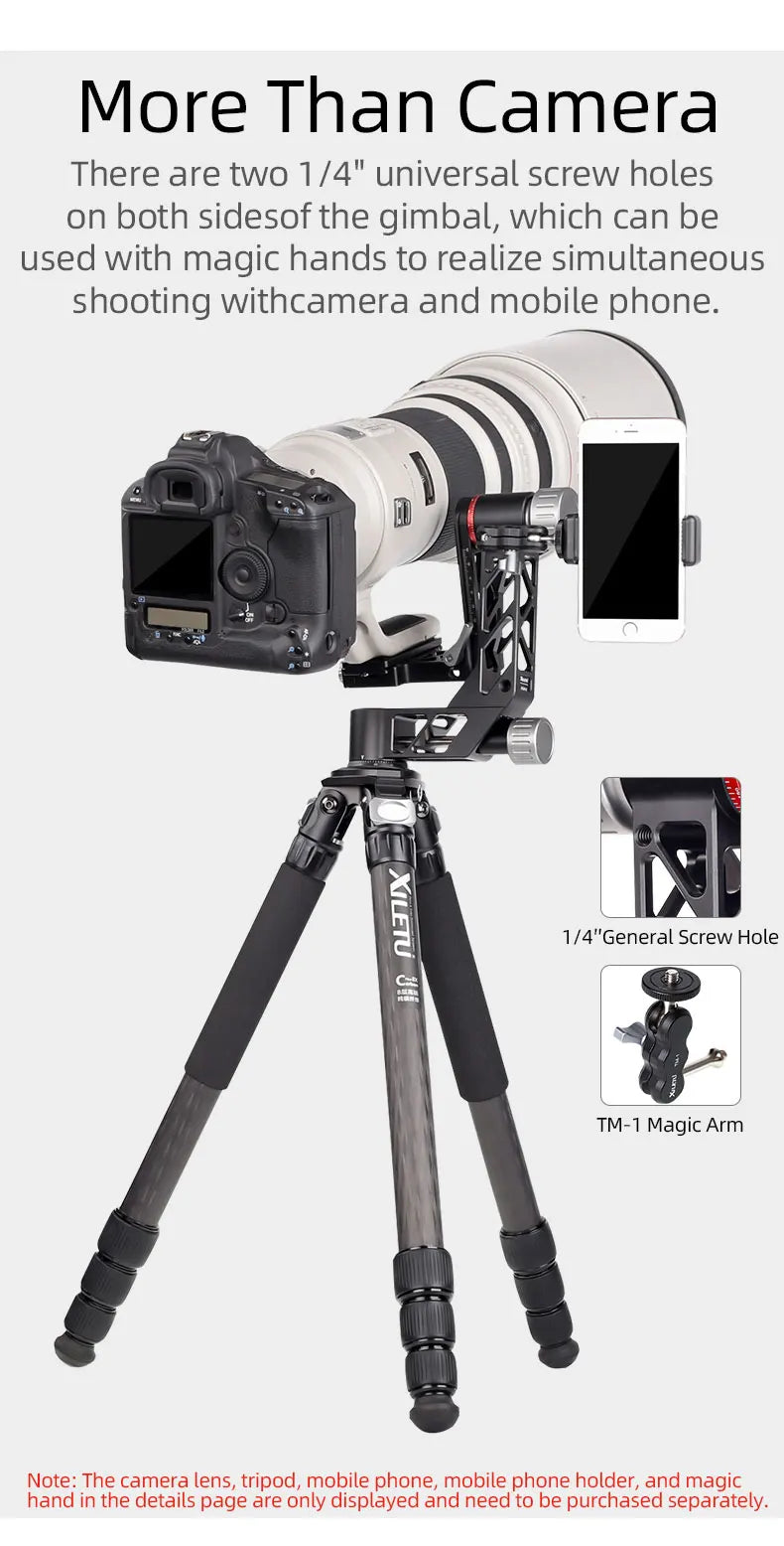 Professional Heavy Duty Gimbal Head 360 Degree Panoramic Gimbal Head Mount for Tripod DSLR Camera Telephoto Lens Tripod Head