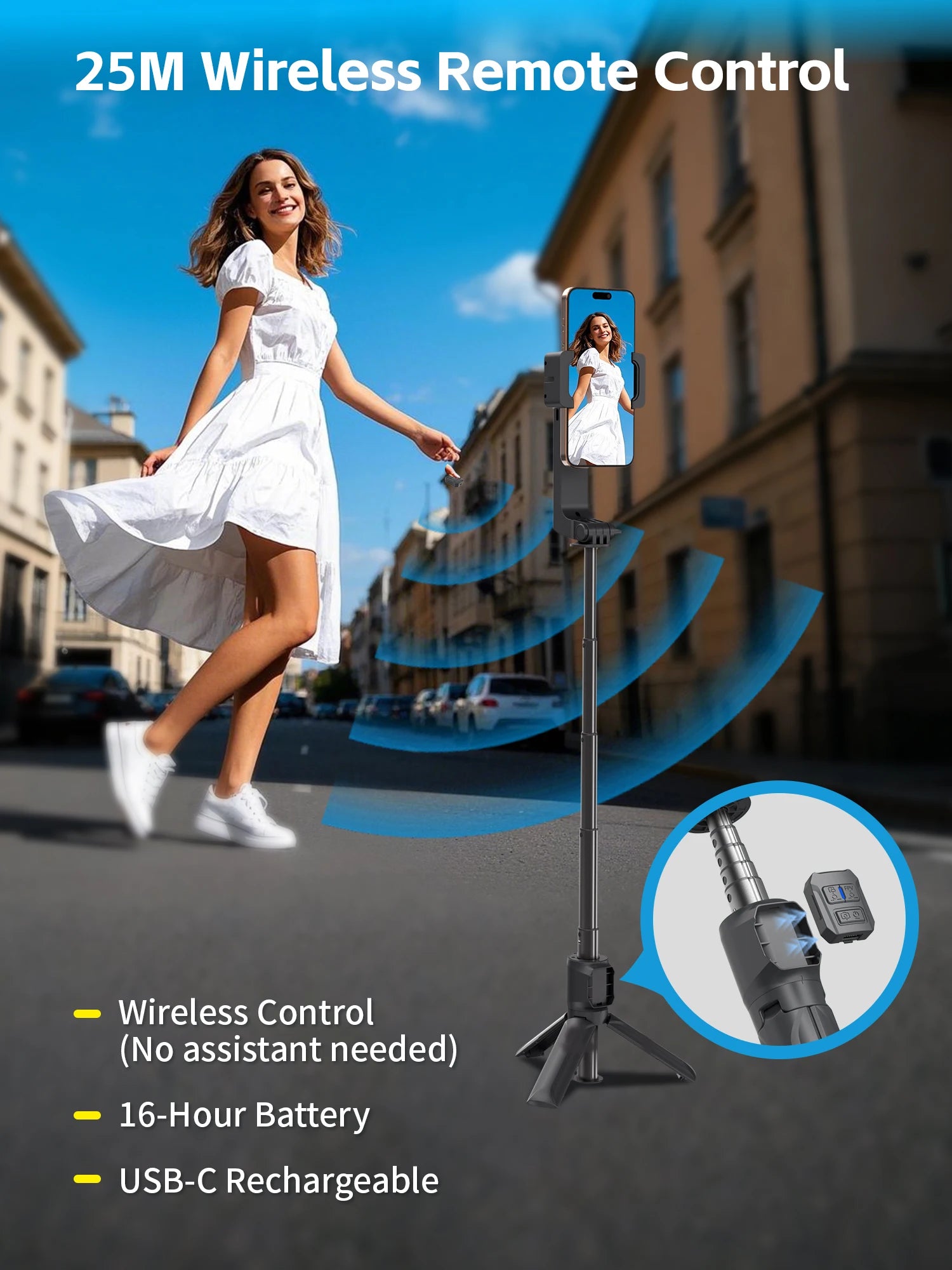 Gimbal Stabilizer Fill Light Selfie Stick Foldable Wireless Tripod with Bluetooth Shutter Monopod for IOS Android Live Streaming