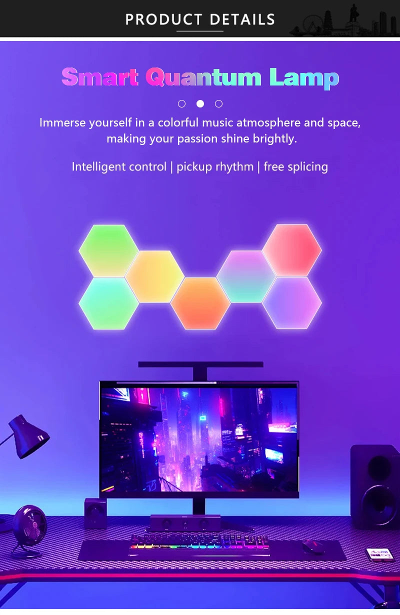 Tuya Smart RGB Quantum Light DIY Decor LED Wall Lamp APP Sound Pickup Game Room Music Rhythm Festival Atmosphere Esports Light