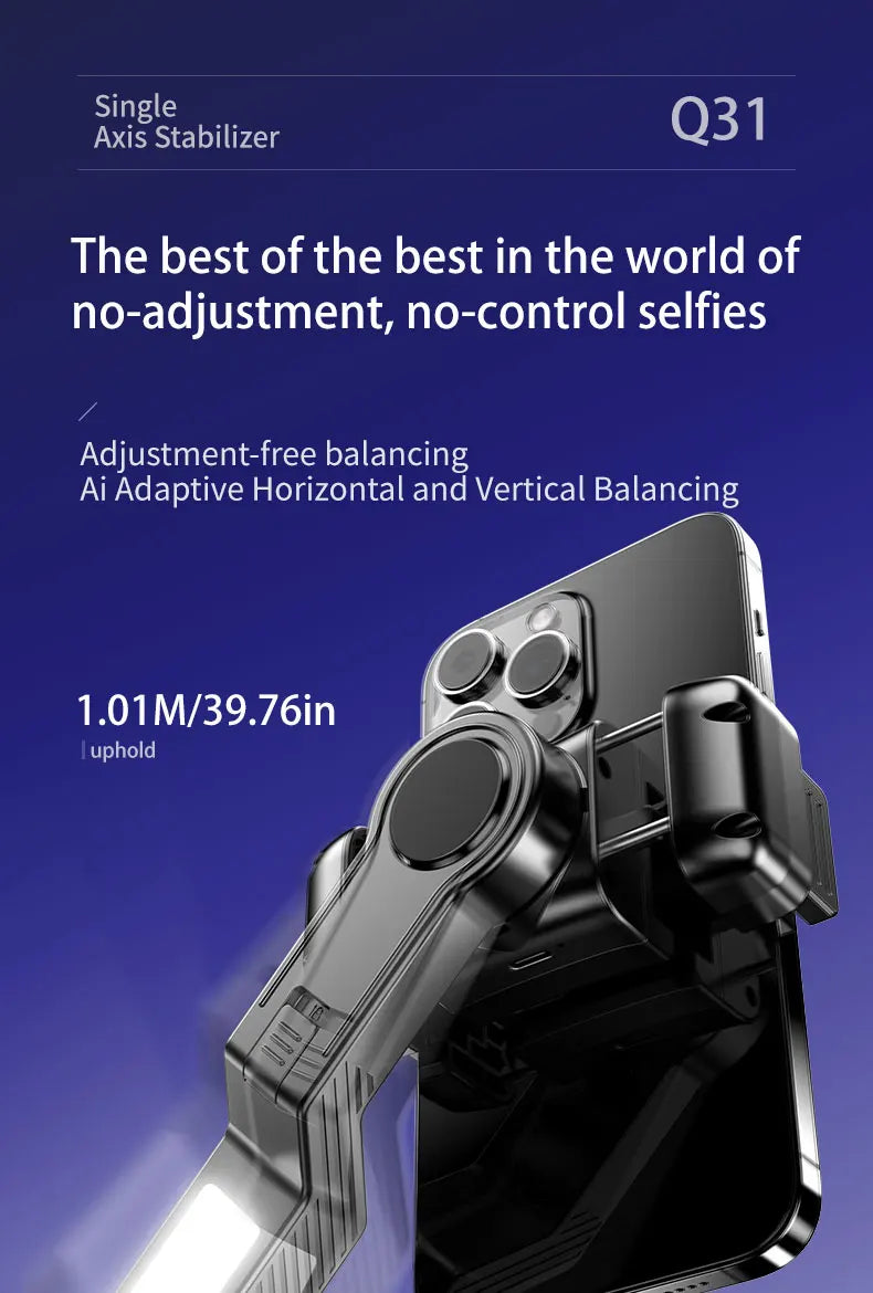 Q31 Gimbal Stabilizer Single-Axis Handheld Selfie Stick Tripod with Auto Face Tracking & Fill Light for Mobile Phone