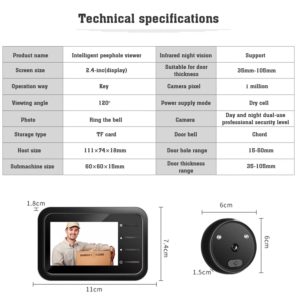 Doorbell Door Viewer Camera Door Peephole Door Camera Doorbell Wireless Monitor Live View Digital Night Vision Photo Shooting