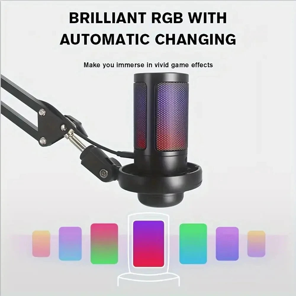 USB Condenser Microphone ME6S Professional Mic for livestreaming Studio Recording Microphone AmpliGame RGB Gaming Microphone