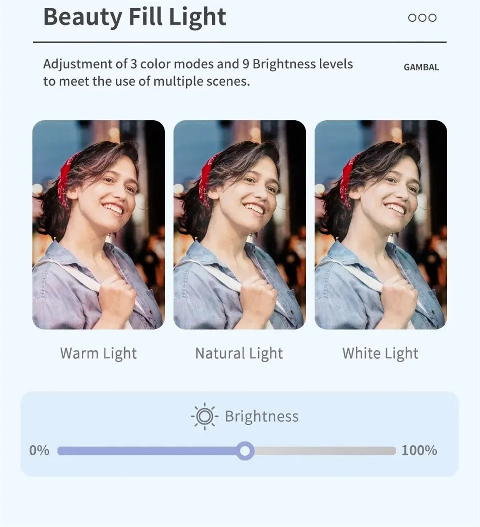 FANGTUOSI 360 Rotation Gimbal,Selfie Stick Tripod With Shutter Fill Light Following Shooting,Stabilizer for Smartphone Live/Vlog