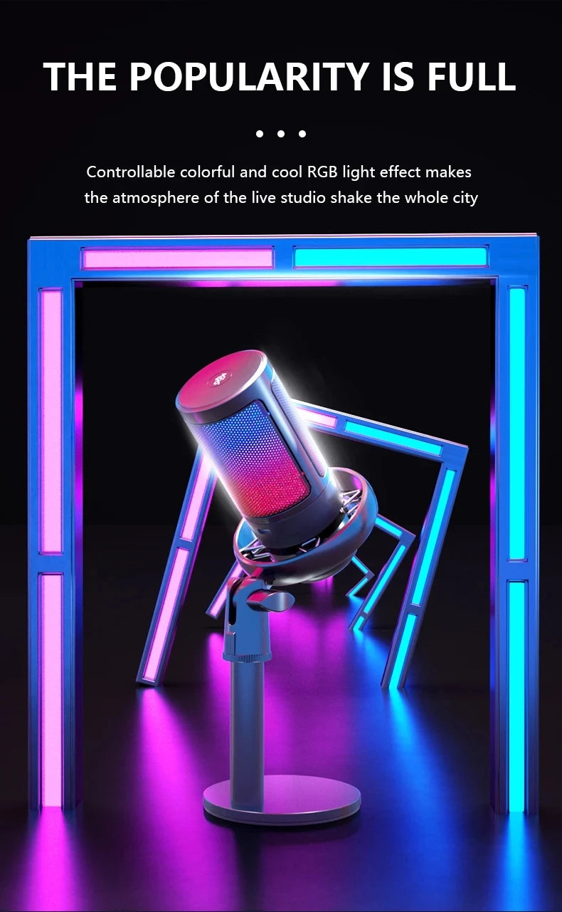 USB Condenser Microphone ME6S Professional Mic for livestreaming Studio Recording Microphone AmpliGame RGB Gaming Microphone