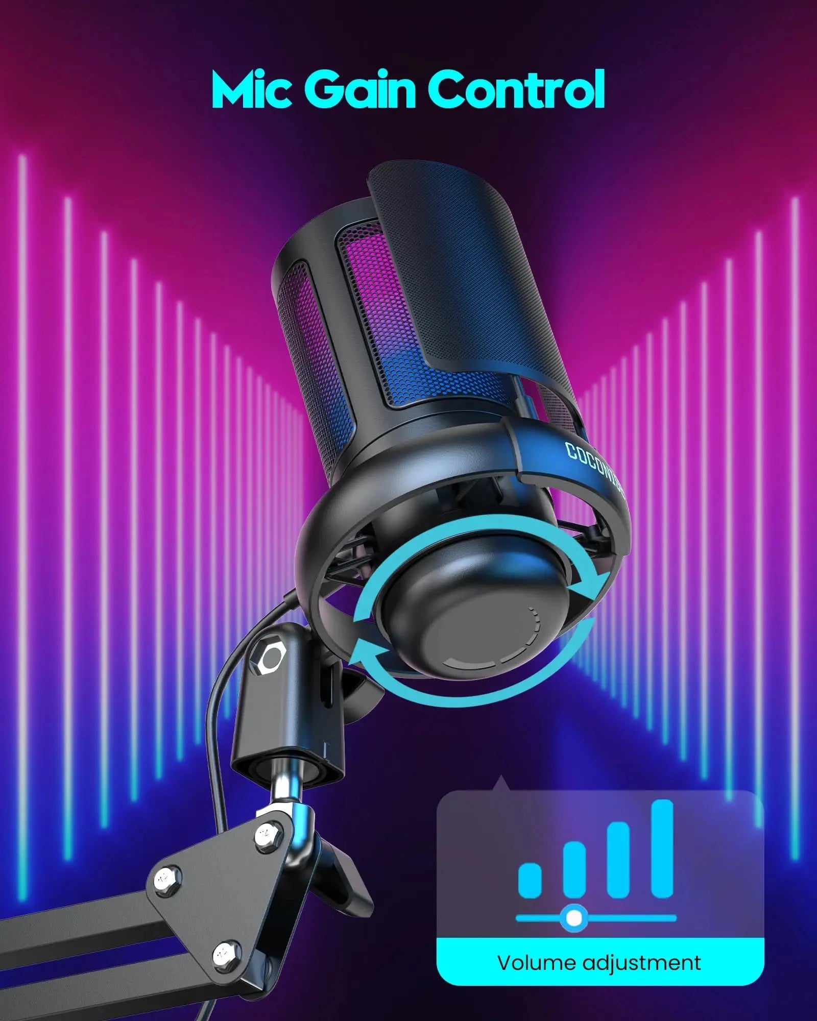 USB Condenser Microphone ME6S Professional Mic for livestreaming Studio Recording Microphone AmpliGame RGB Gaming Microphone