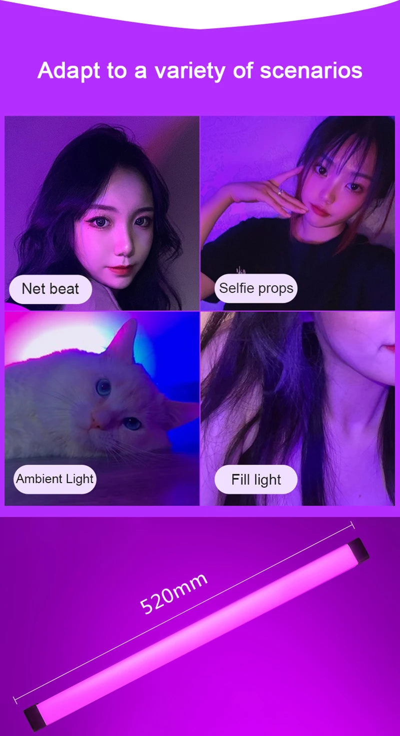 LED Video Light Wand Handheld Hanging Fill Light Photography Lamp Rechargeable Bedside Lamp Light Stick for Vlog Live Streaming