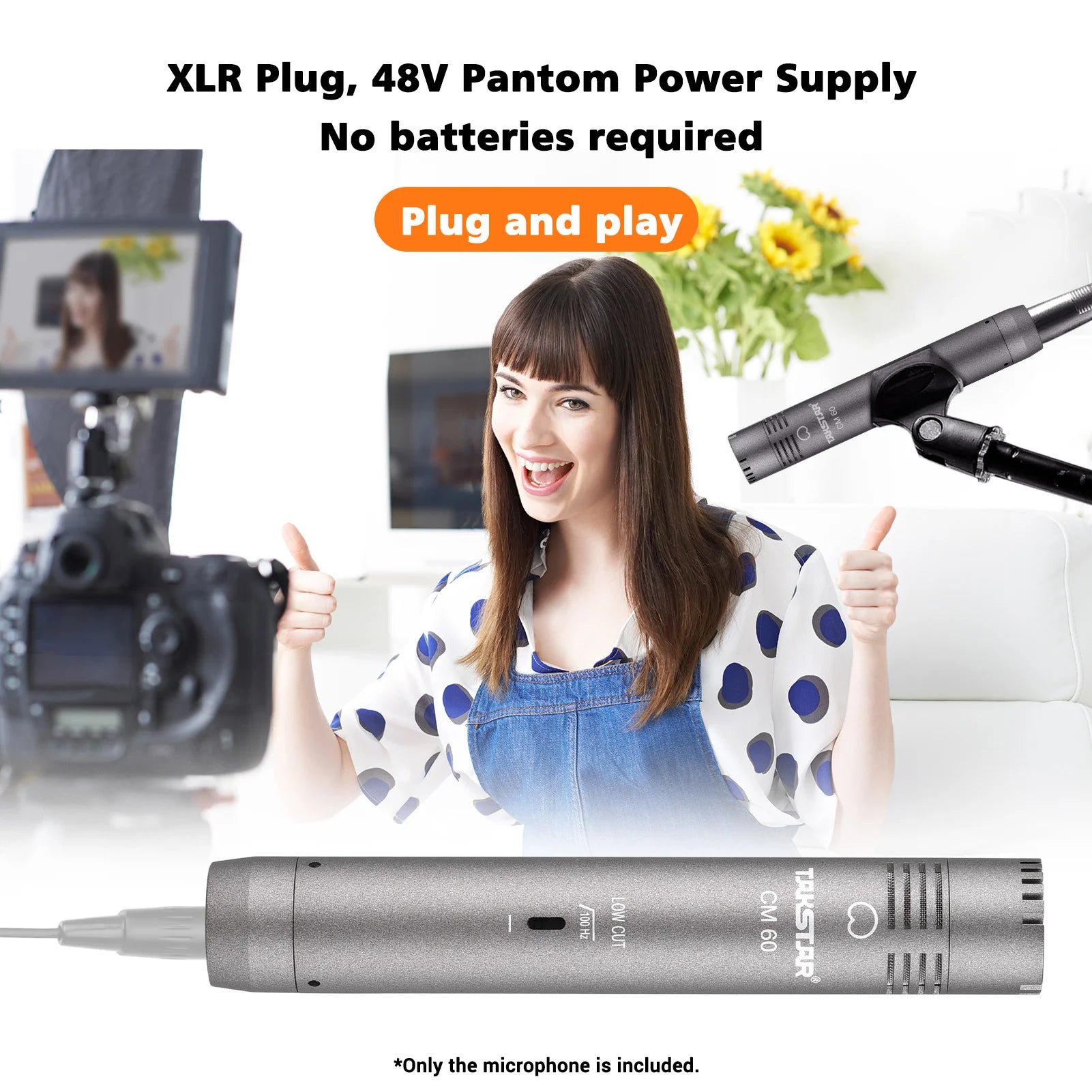 TAKSTAR CM-60 Professional Condenser Microphone XLR Cardioid Mic 48V Phantom Power Supply for Studio Recording Broadcasting Mic