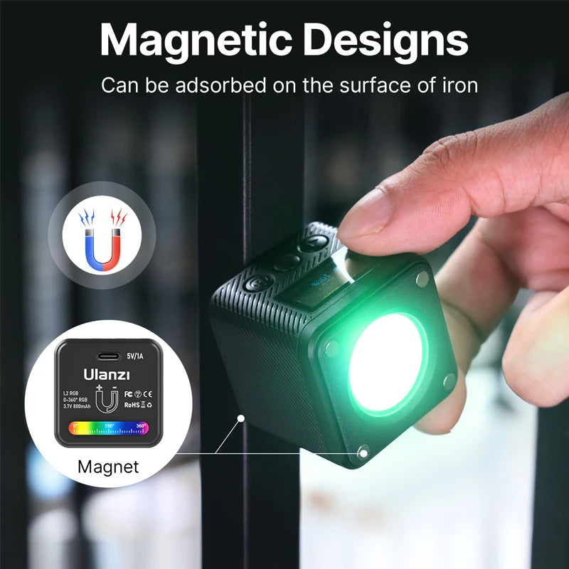 Ulanzi L2 RGB Mini COB Video Light 360° Full Color Magnetic Light with Diffuser for DSLR Camera Lightning Photography Vlog Live