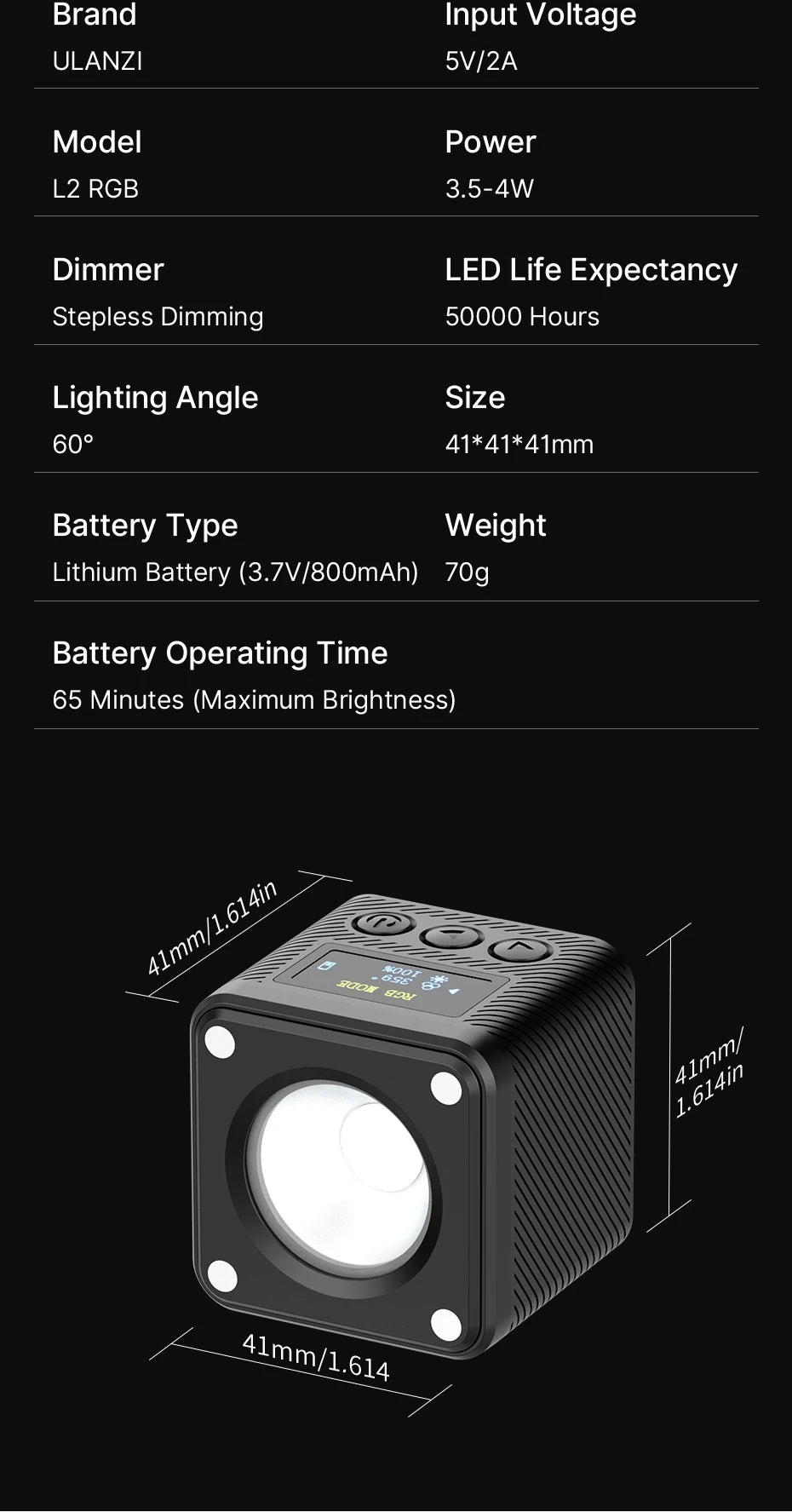 Ulanzi L2 RGB Mini COB Video Light 360° Full Color Magnetic Light with Diffuser for DSLR Camera Lightning Photography Vlog Live