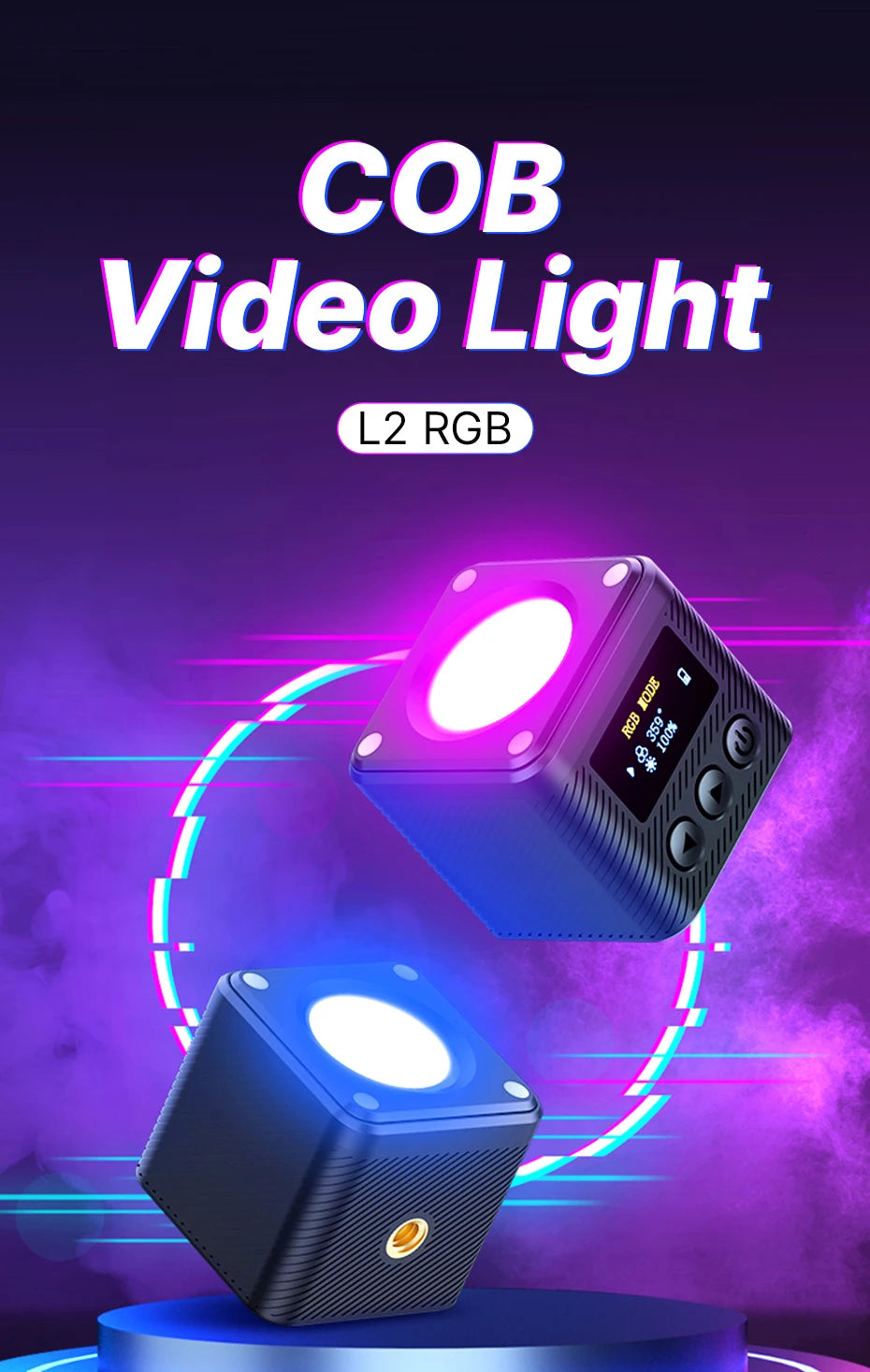 Ulanzi L2 RGB Mini COB Video Light 360° Full Color Magnetic Light with Diffuser for DSLR Camera Lightning Photography Vlog Live