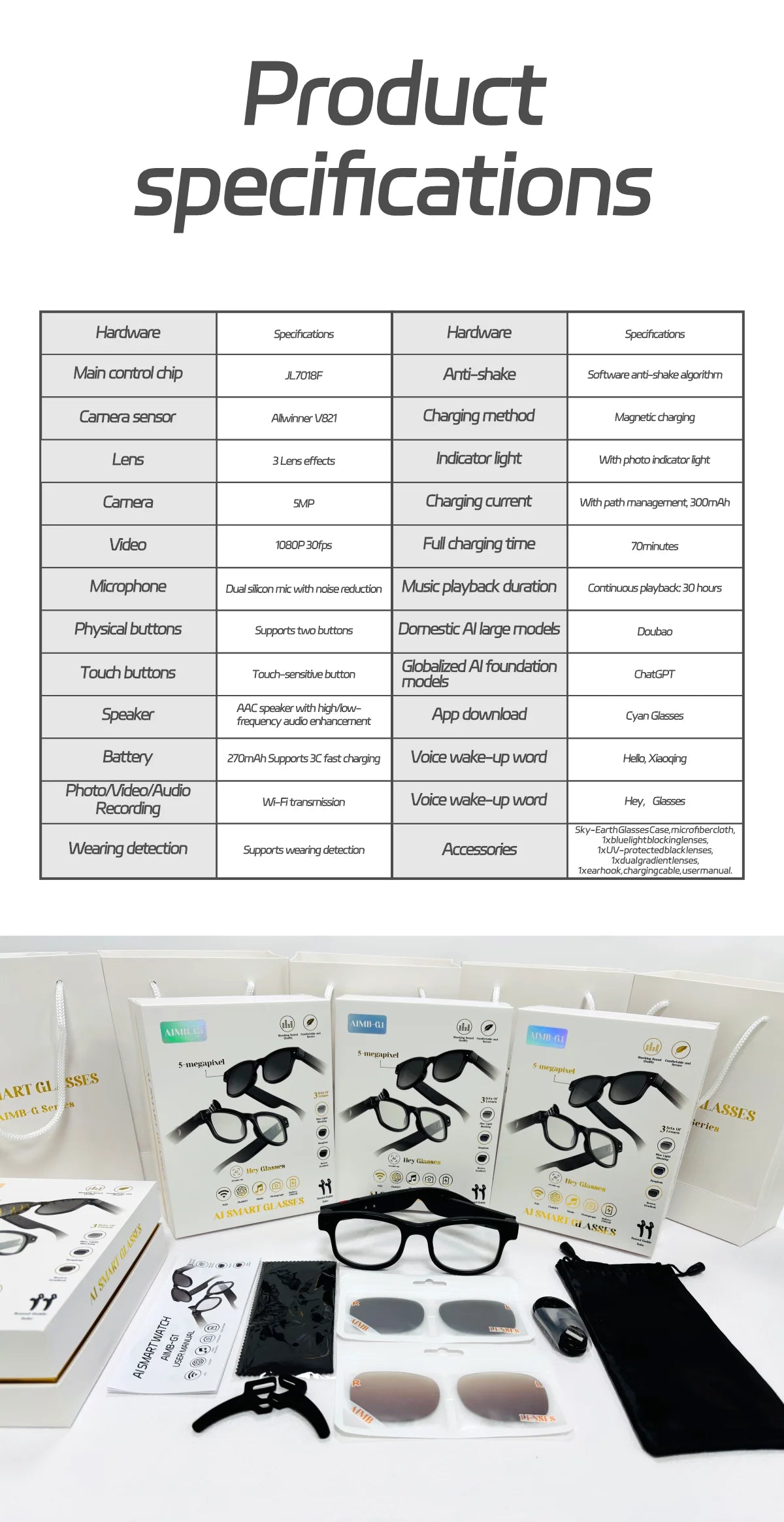 Best Selling Multifunctional for BT G1 Translation Camera Smart Glasses for Men and Women AI Headset in Black Color