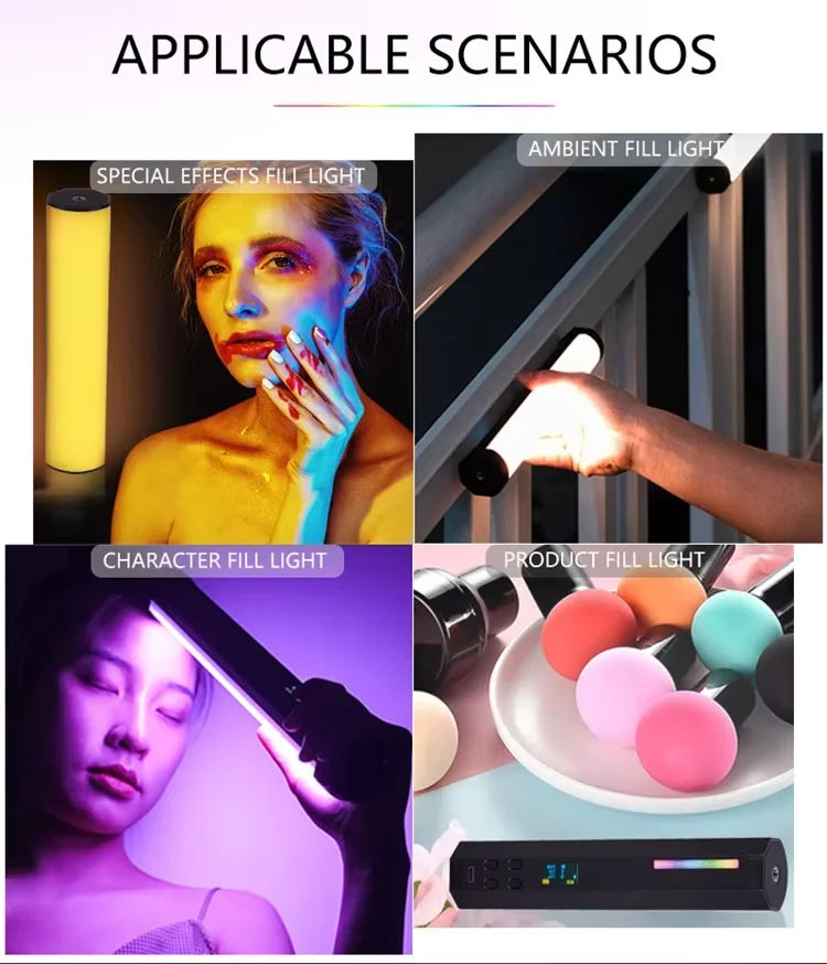 W200 LED RGB Soft Light Tube Light Handheld Photography Stick Creative Video Fill Handheld Led Light Stick 360 Full Color