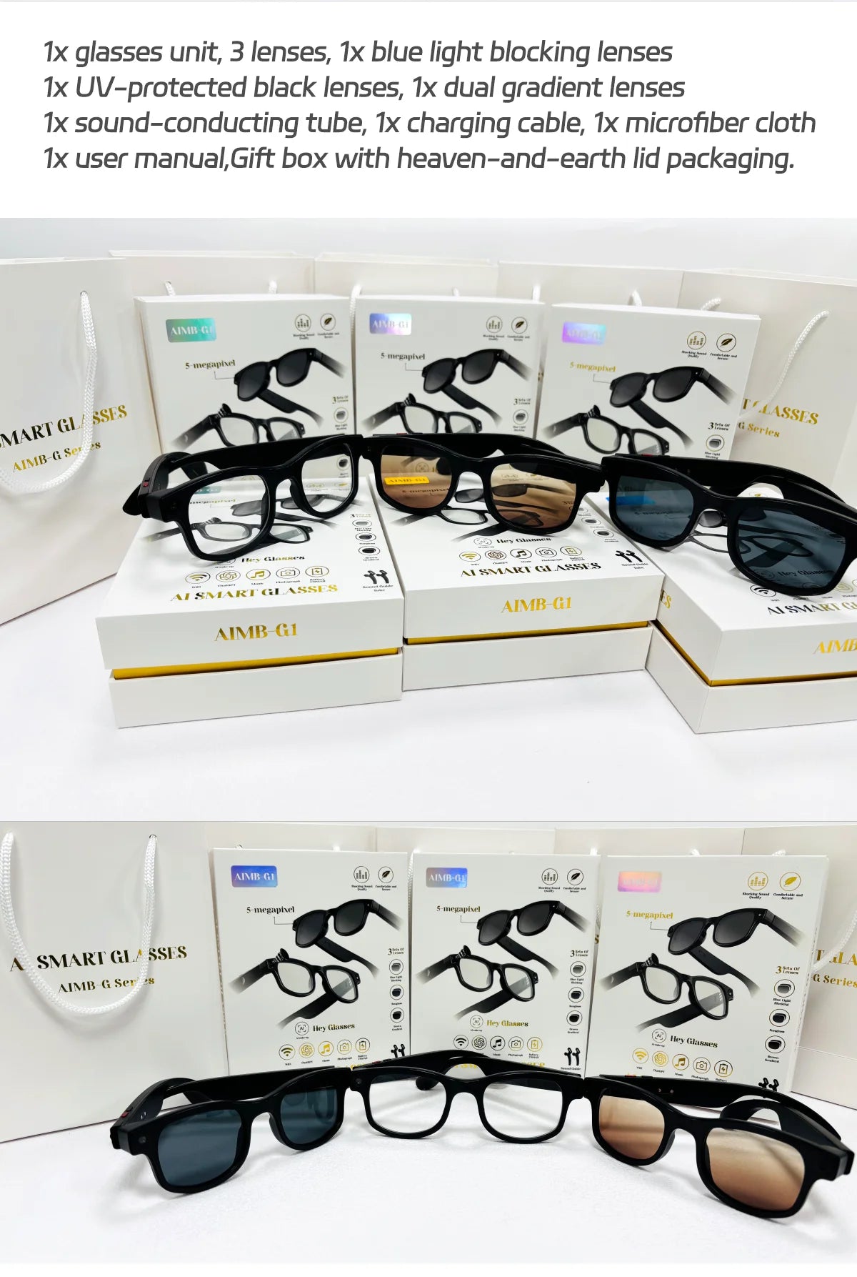 Best Selling Multifunctional for BT G1 Translation Camera Smart Glasses for Men and Women AI Headset in Black Color