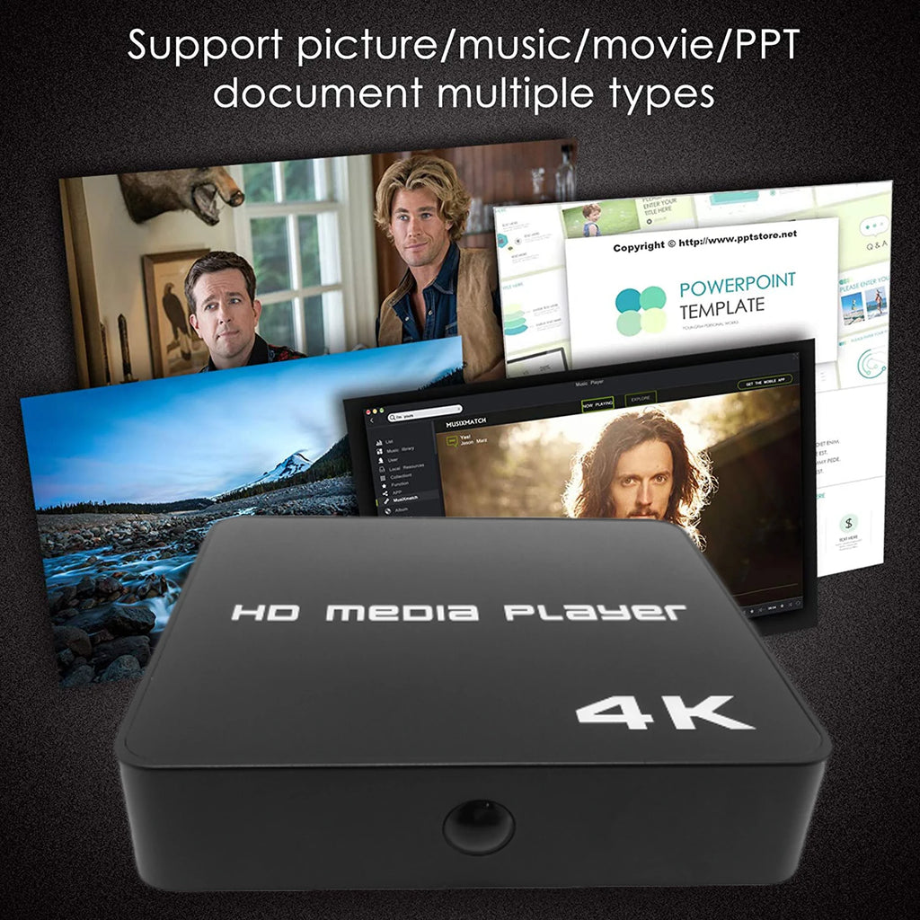 4K@60hz FULL HD Multimedia Player HDD/USB Drive/TF Card with HD-MI/AV Out for HDTV/PPT MKV AVI MP4 H.265