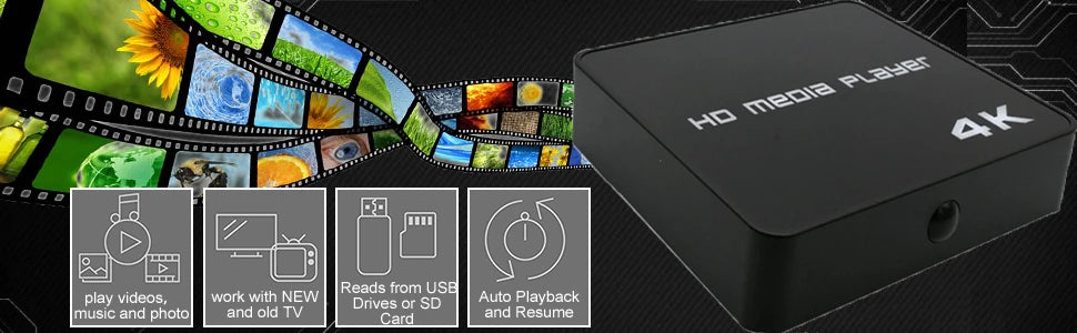 4K@60hz FULL HD Multimedia Player HDD/USB Drive/TF Card with HD-MI/AV Out for HDTV/PPT MKV AVI MP4 H.265
