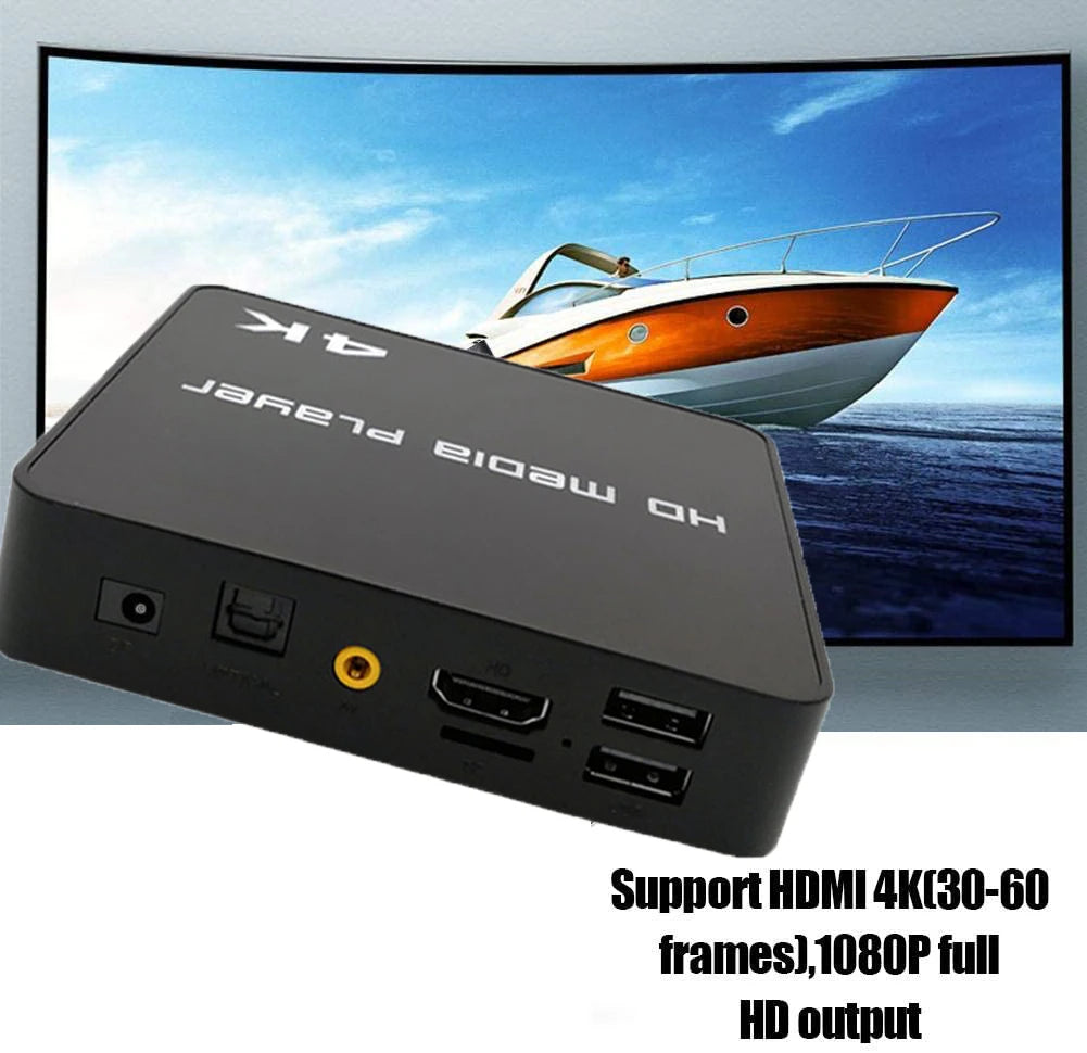 4K@60hz FULL HD Multimedia Player HDD/USB Drive/TF Card with HD-MI/AV Out for HDTV/PPT MKV AVI MP4 H.265