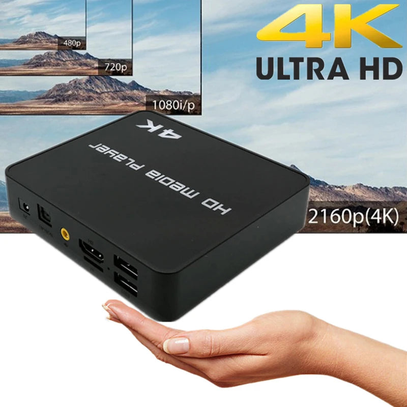 4K@60hz FULL HD Multimedia Player HDD/USB Drive/TF Card with HD-MI/AV Out for HDTV/PPT MKV AVI MP4 H.265
