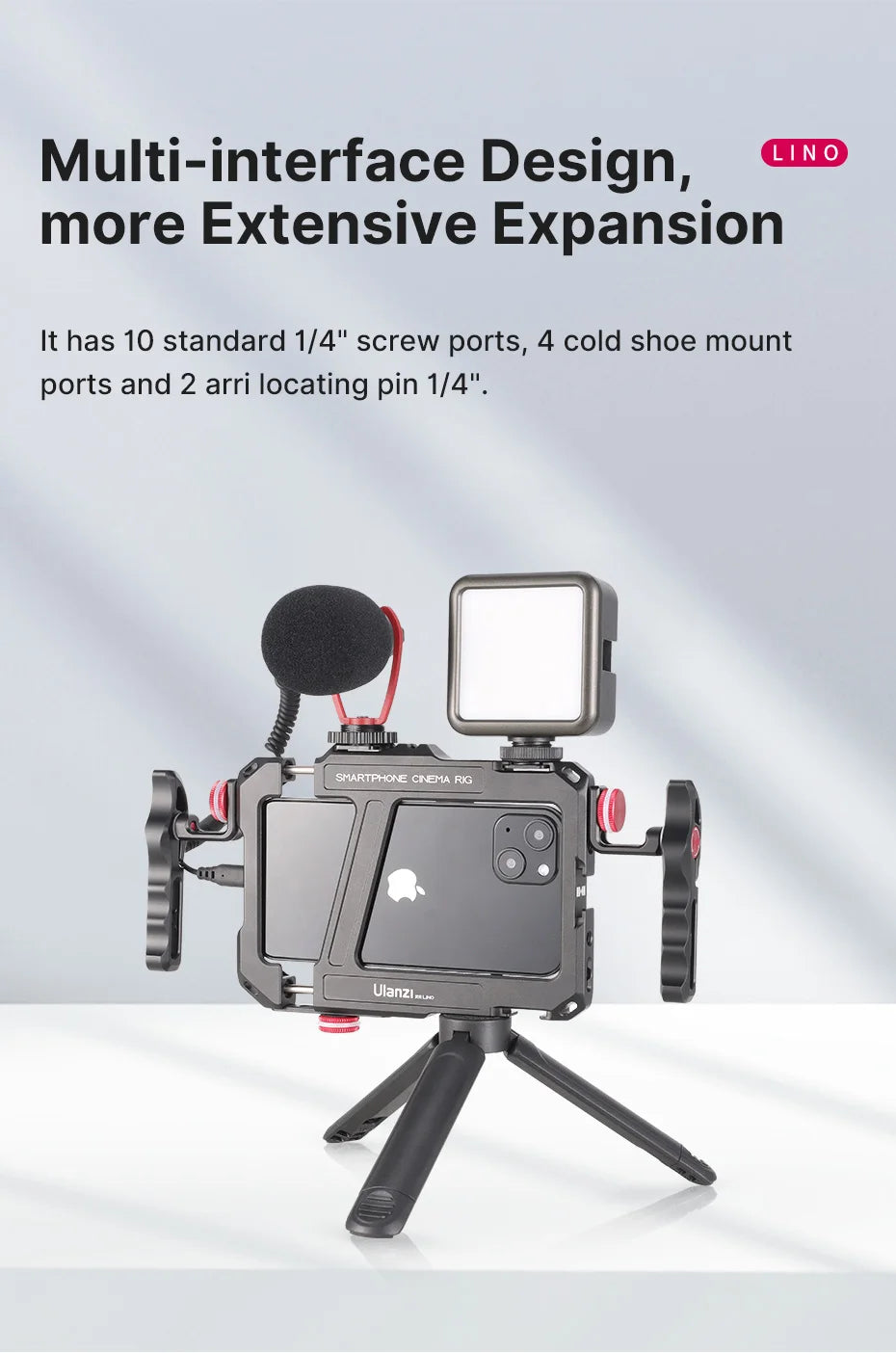 Ulanzi Lino Smartphone Cage for iPhone 16 15 14 13 12 X XR XS Max Mini/Pro/Pro Max Smartphone Handle Grip Phone Vlog Video