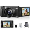 4K Digital Camera 72MP Autofocus Point and Shoot Cam with 12X Optical Zoom 3 Inch Flip Screen WiFi Vlogging Camera 2 Batteries