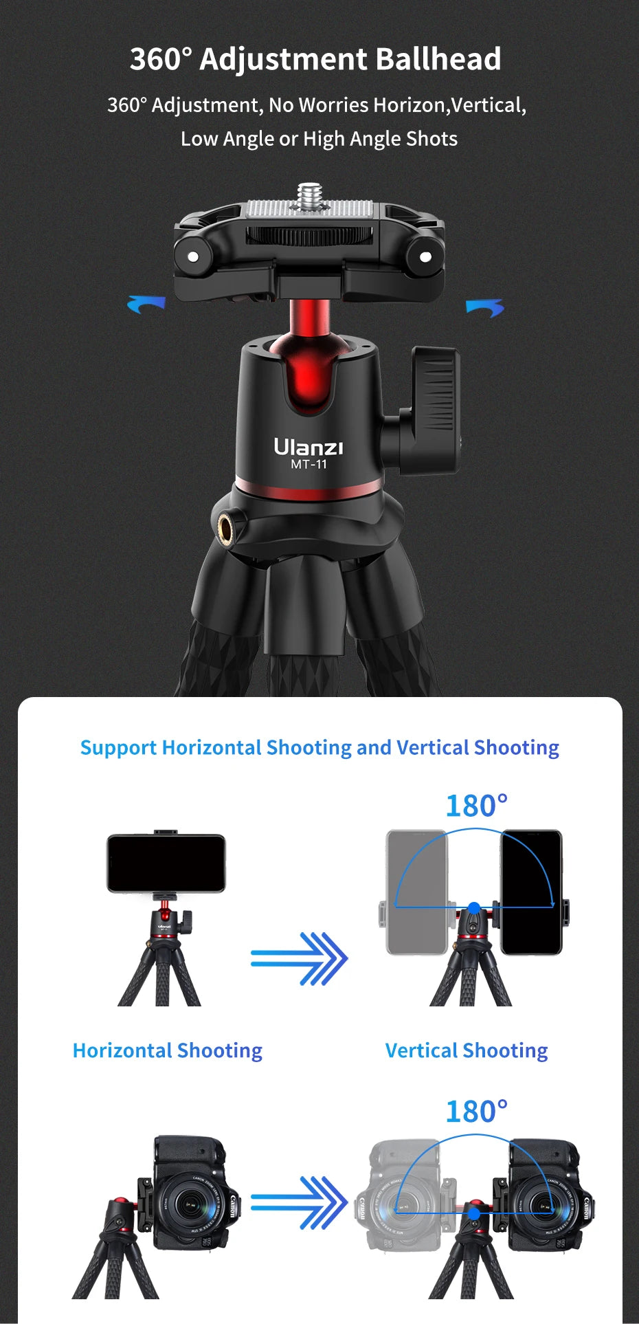 Ulanzi MT-11 Flexible Octopus Tripod For Phone DSLR Camera Vlog Portable 2 in 1 Design Selfie Stick Tripod With Phone Holder