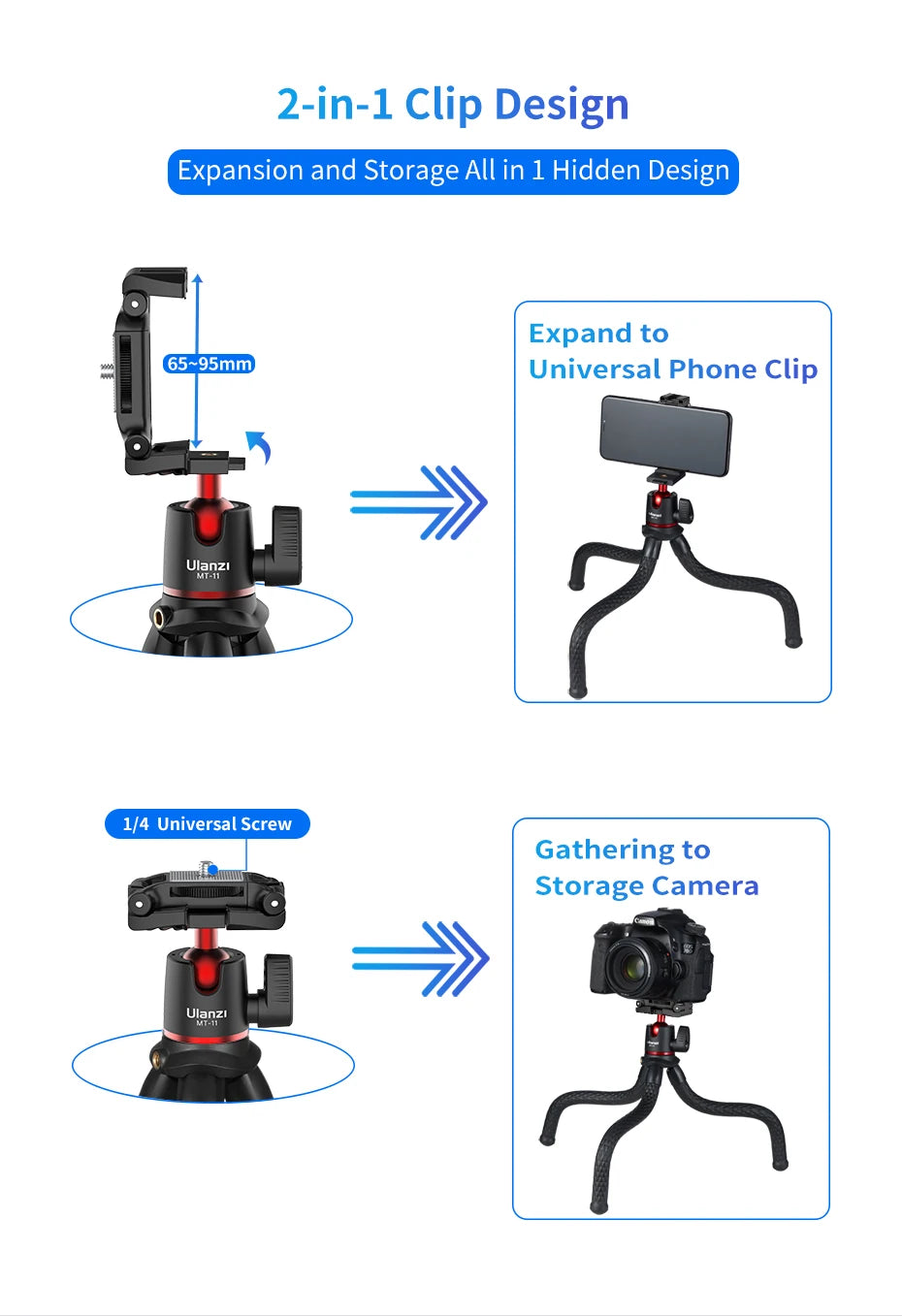 Ulanzi MT-11 Flexible Octopus Tripod For Phone DSLR Camera Vlog Portable 2 in 1 Design Selfie Stick Tripod With Phone Holder