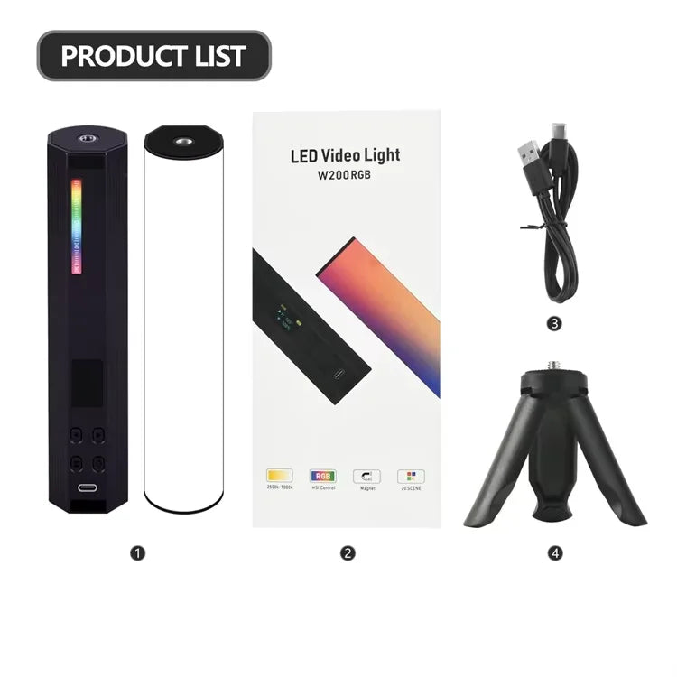 W200 LED RGB Soft Light Tube Light Handheld Photography Stick Creative Video Fill Handheld Led Light Stick 360 Full Color