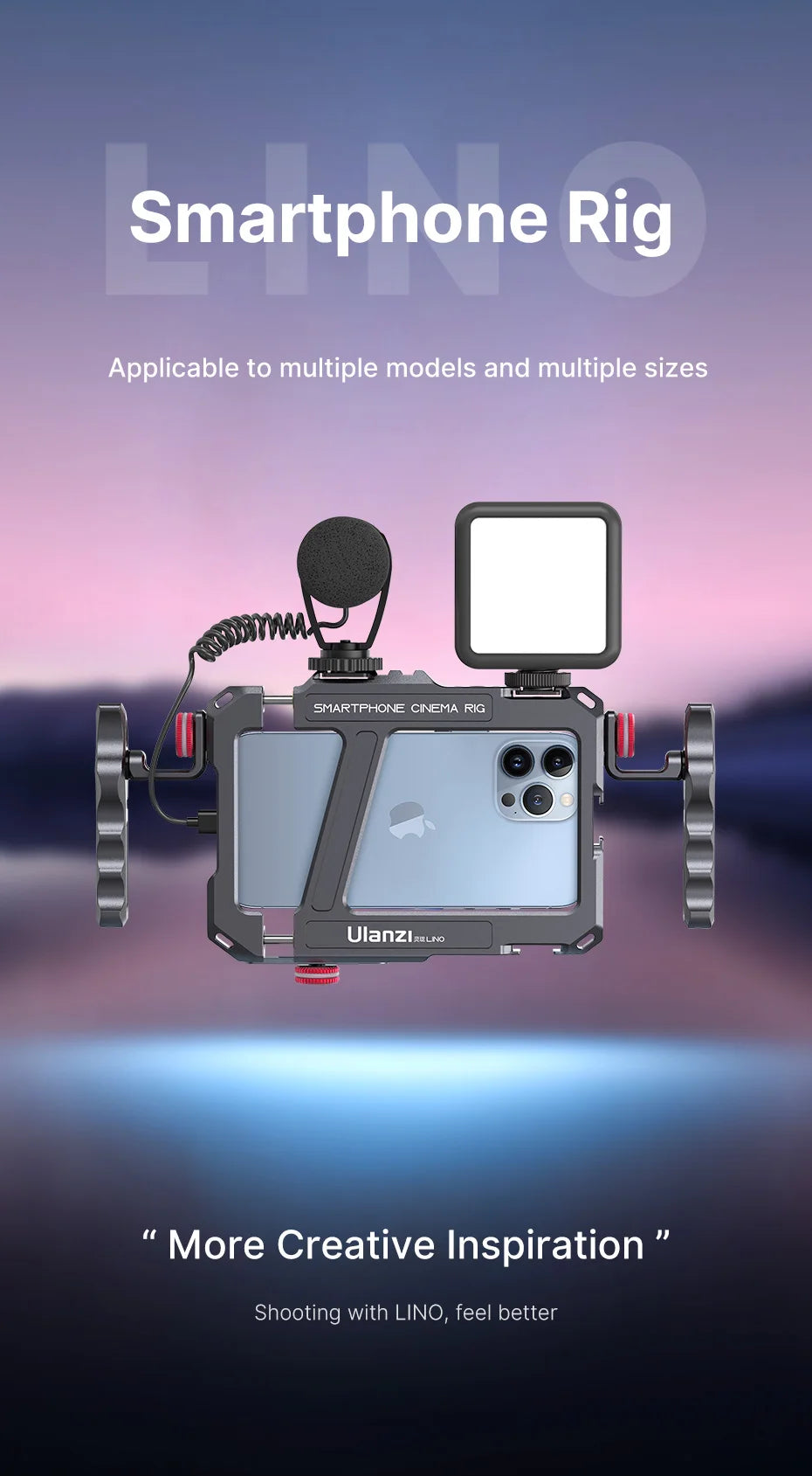 Ulanzi Lino Smartphone Cage for iPhone 16 15 14 13 12 X XR XS Max Mini/Pro/Pro Max Smartphone Handle Grip Phone Vlog Video