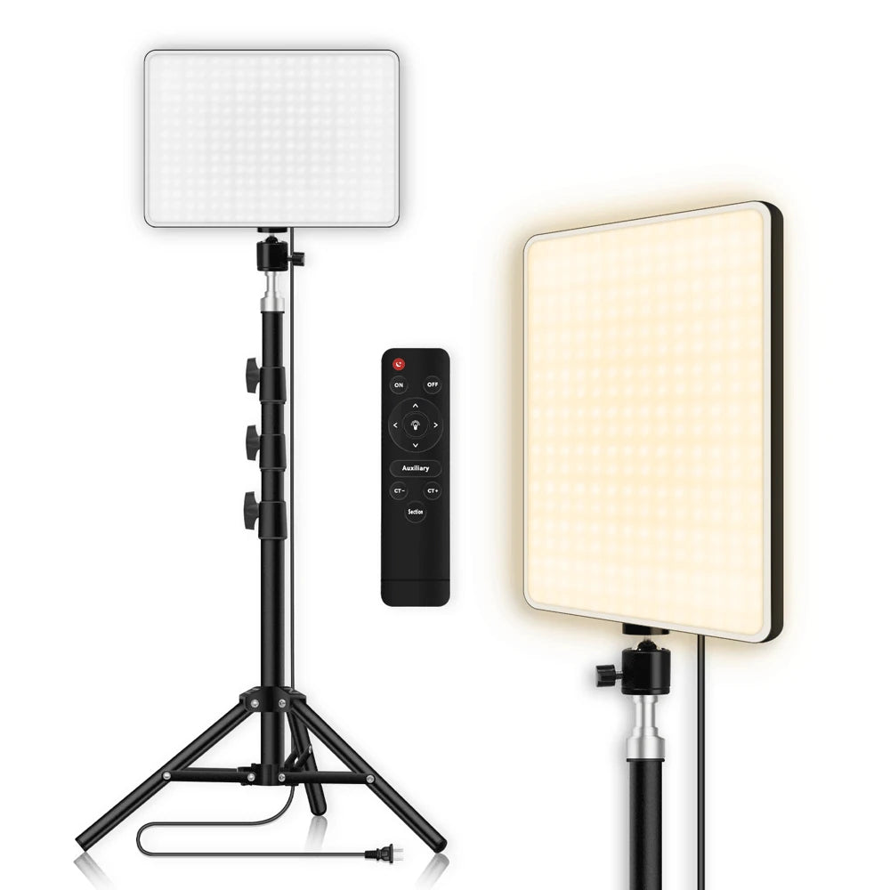 LED Video Light With Professional Tripod Stand Remote Control Dimmable Panel Lighting Photo Studio Live Photography Fill-in Lamp