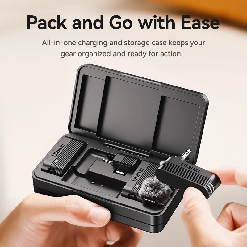 Ulanzi A100 Wireless Lavalier Microphone for Smartphones Cameras 20M Transmission for Street Interviews Vlogging Music Recording