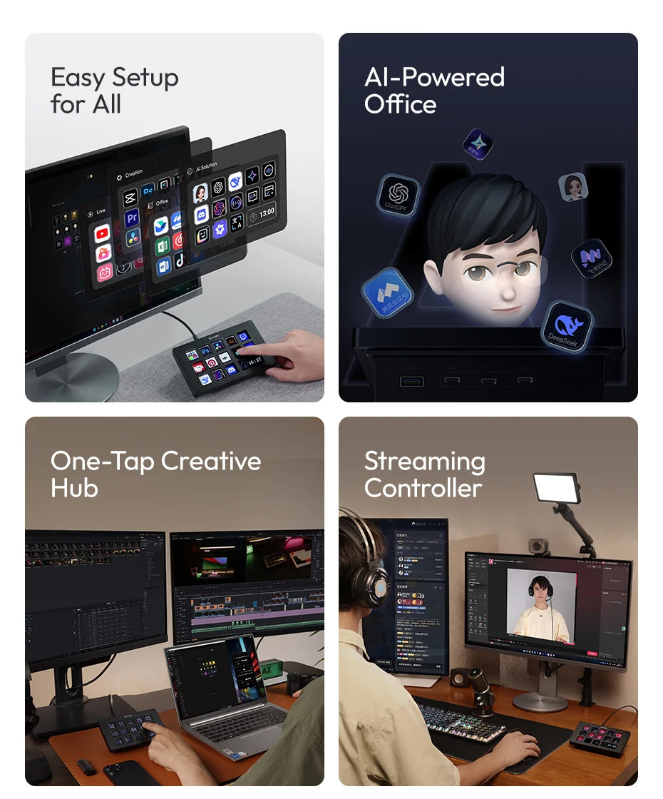 Ulanzi D200H Deck Dock Streaming Controller for Photography Desk Intelligent Lighting Control Office Assistant Streaming Control