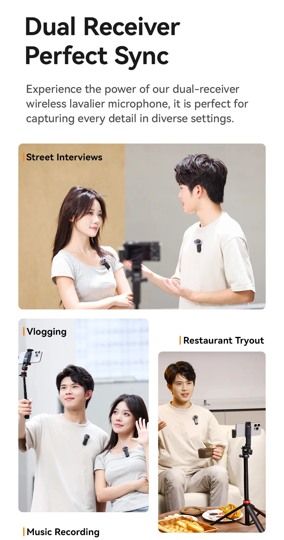 Ulanzi A100 Wireless Lavalier Microphone for Smartphones Cameras 20M Transmission for Street Interviews Vlogging Music Recording