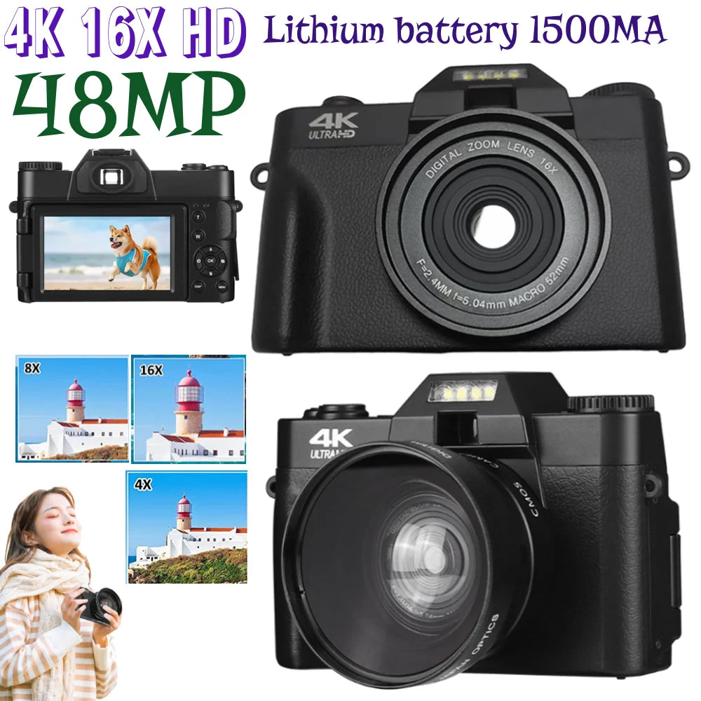 HD Digital Camera 4K 16X 48MP Zoom Vlogging Camera Flip Screen Wifi Recorder Lithium battery 1500MA HDMI-Compatible interface