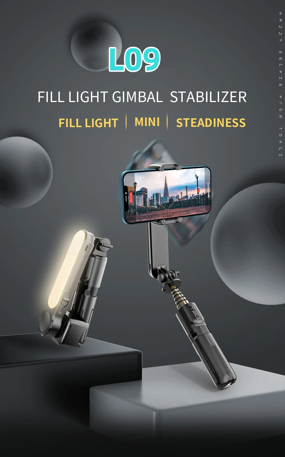 Handheld Gimbal Stabilizer Selfie Stick L09 Bluetooth Mobile Phone Holder Adjustable Fill Light Selfie Stand For IPhone/Xiaomi