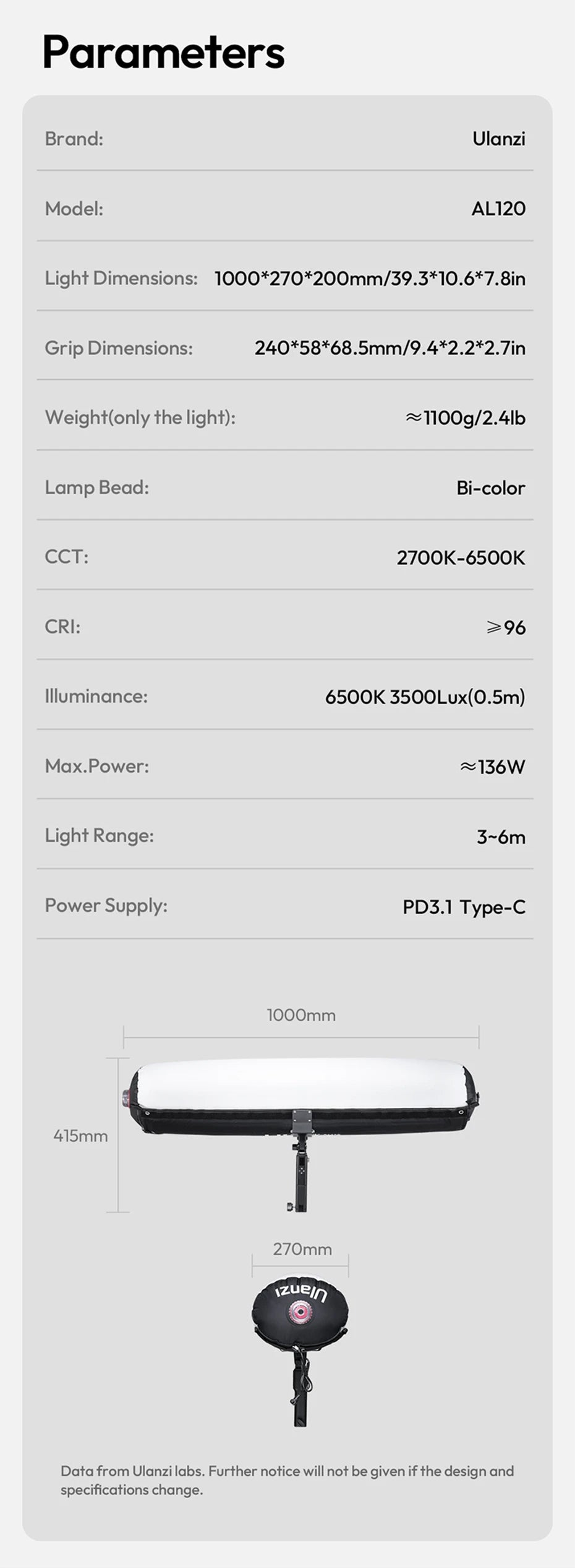 Ulanzi AL60 60W / AL120 120W Inflatable Air Tube Light APP Control LED Video Light Bi-Color Light Stick w Handle for Photography