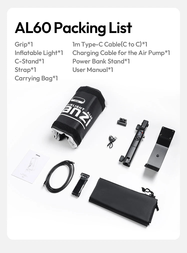 Ulanzi AL60 60W / AL120 120W Inflatable Air Tube Light APP Control LED Video Light Bi-Color Light Stick w Handle for Photography