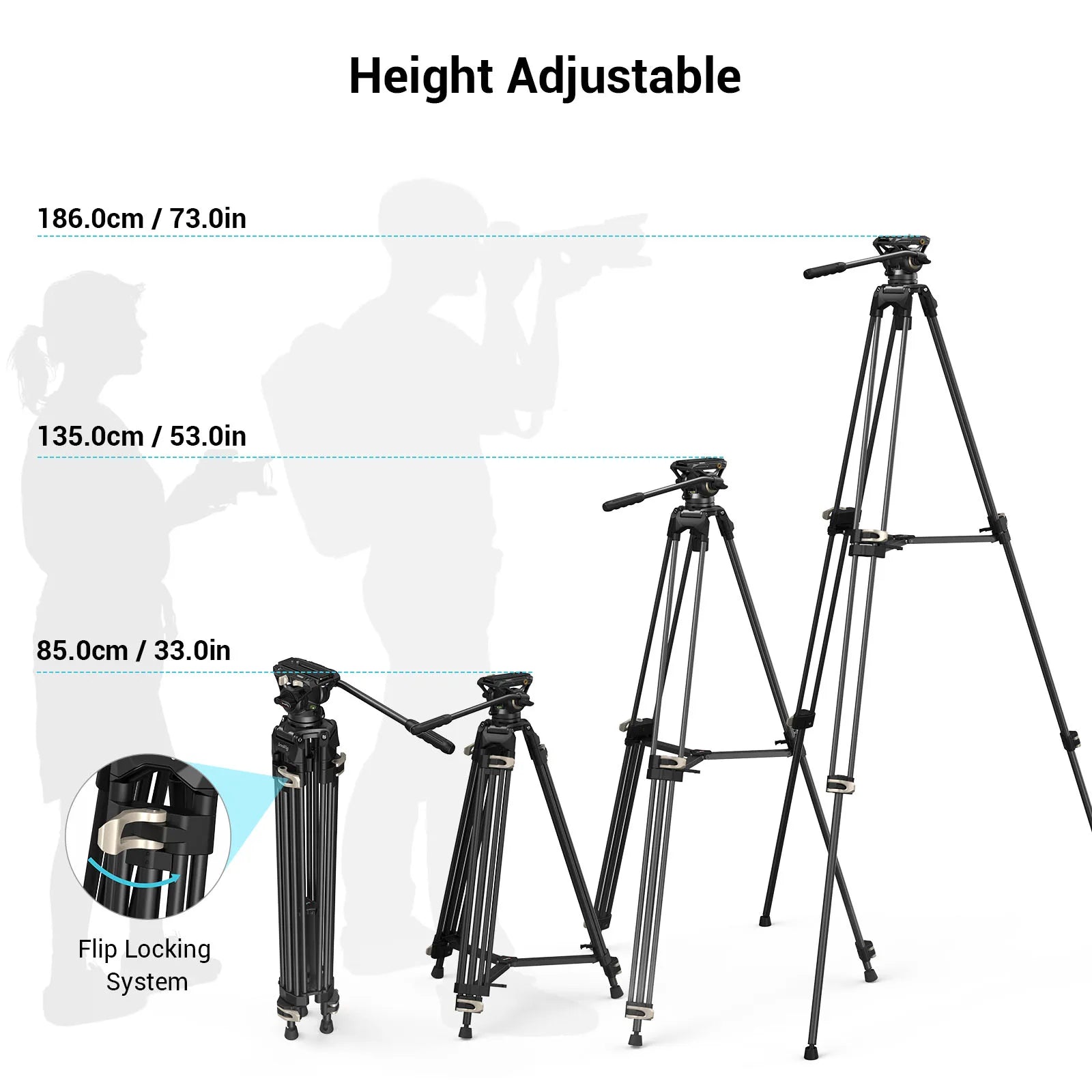 SmallRig AD-01 Heavy-Duty 360° Fluid Head Tripod 186cm Video Tripod with Quick Release Plate QR System for DSLR Camera Camcorder