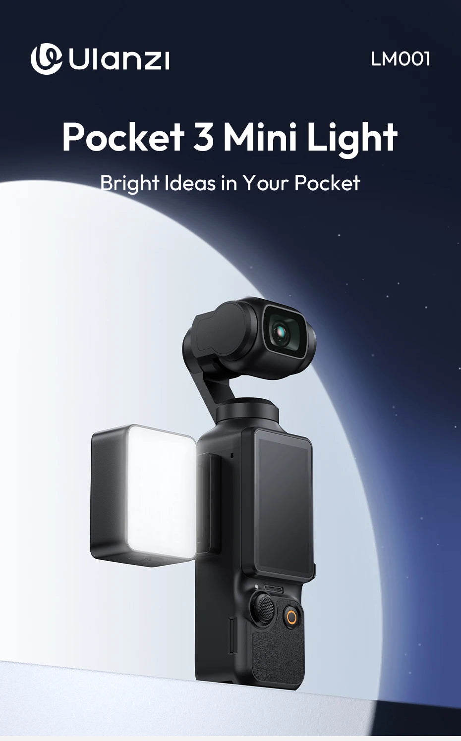 Ulanzi LM001 Pocket 3 Mini Light 3-Level Soft Light LED Video Light for DJI OSMO Pocket 3 for Photography Livestreaming Vlog