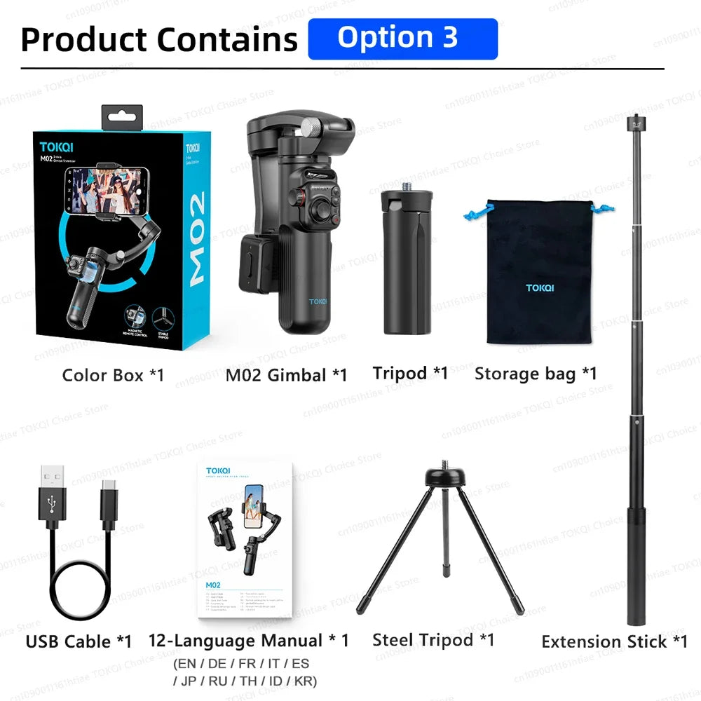 Handheld 3-Axis Gimbal Stabilizer for iPhone & Android, Anti-Shake Phone Holder with Tripod, for Vlogging & Video Recording