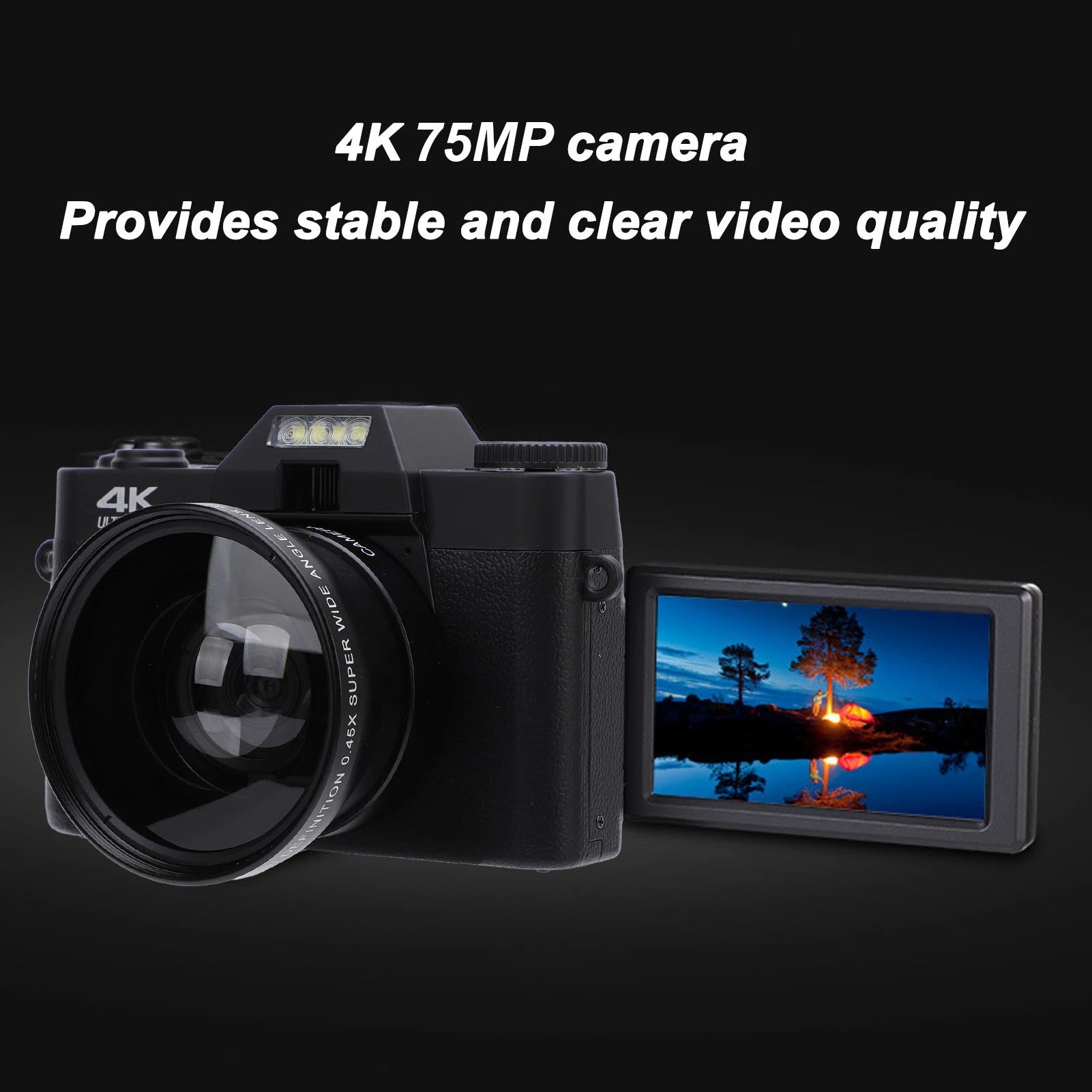 4K Digital Camera 4K Digital Camera 60FPS 75MP 3in  16X Zoom 270 Deg Rotation for Travel Camping 75MP Digital Camera