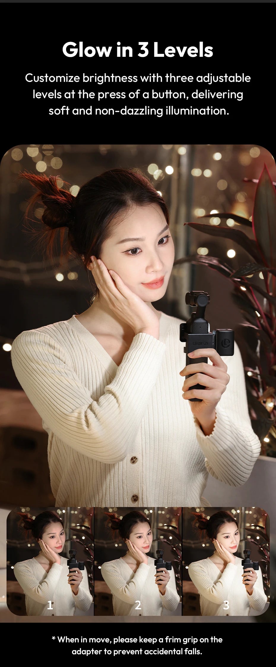 Ulanzi LM001 Pocket 3 Mini Light 3-Level Soft Light LED Video Light for DJI OSMO Pocket 3 for Photography Livestreaming Vlog